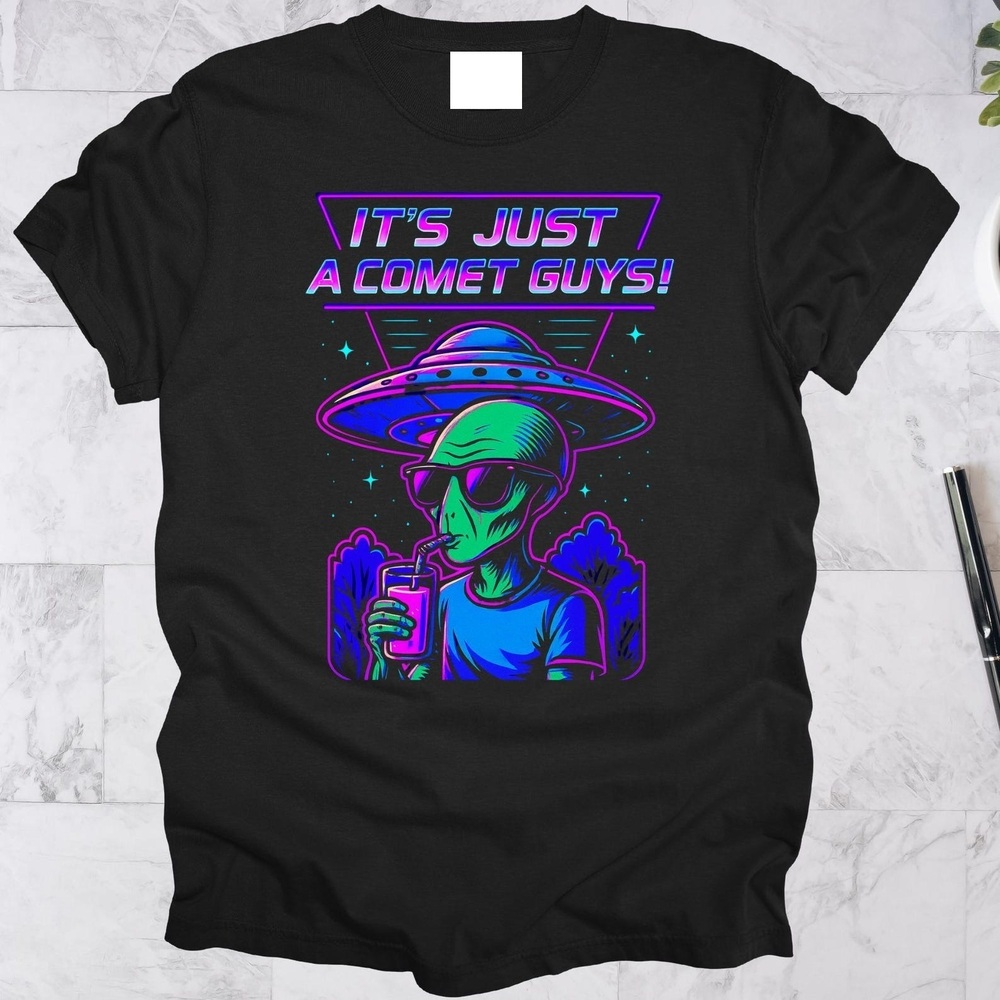 Retro Alien UFO T-Shirt Black Shirt